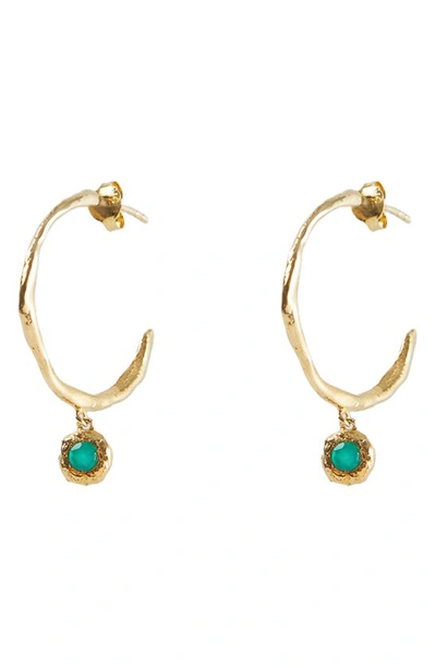 Argento Vivo Sterling Silver Green Onyx Drop Hoop Earrings In Gold