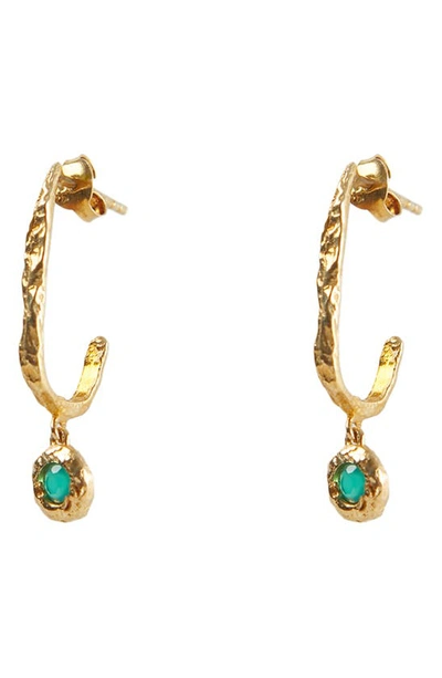 Argento Vivo Sterling Silver Green Onyx Drop Hoop Earrings In Gold