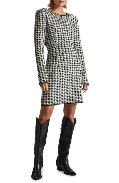 & Other Stories Houndstooth Long Sleeve Wool & Alpaca Blend Sweater Dress In Black/ White Houndtooth