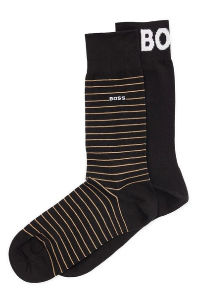 Hugo Boss Two-pack Of Regular-length Socks In Stretch Cotton In Black