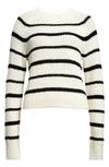 Vince Ribbed Stripe Raglan-sleeve Crewneck Sweater In Pampas Black