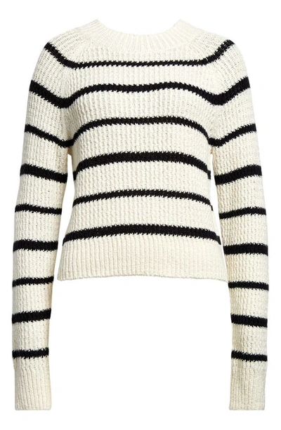 Vince Ribbed Stripe Raglan-sleeve Crewneck Sweater In Pampasblack