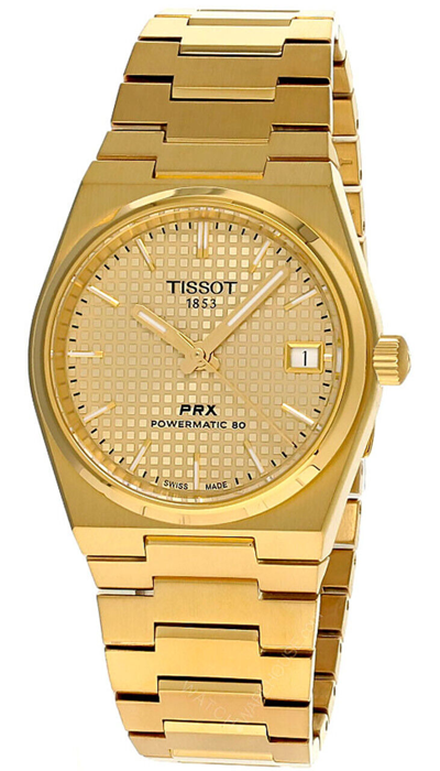 Pre-owned Tissot Prx Powermatic 80 40mm Champagne Dial Ss Men's Watch T137.407.33.021.00