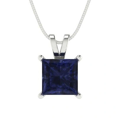 Pre-owned Pucci 2.0 Princess Simulated Blue Sapphire Pendant Necklace 18" Chain 14k White Gold