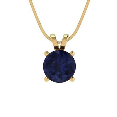 Pre-owned Pucci 1 Round Cut Simulated Blue Sapphire Pendant Necklace 16" Chain 14k Yellow Gold