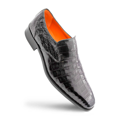 Pre-owned Mezlan Mens Dress Shoes Genuine Crocodile Leather Slip On Loafer Black