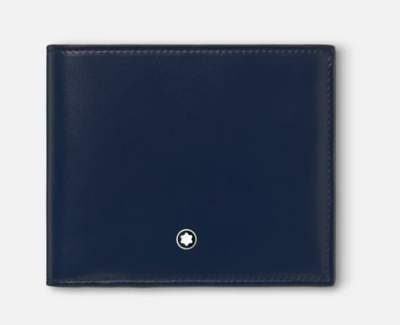 Pre-owned Montblanc Mesiterstuck Wallet 4cc With Coin Case Ink Blue Leather