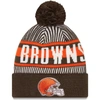 New Era Brown Cleveland Browns Striped Cuffed Knit Hat With Pom In Brown