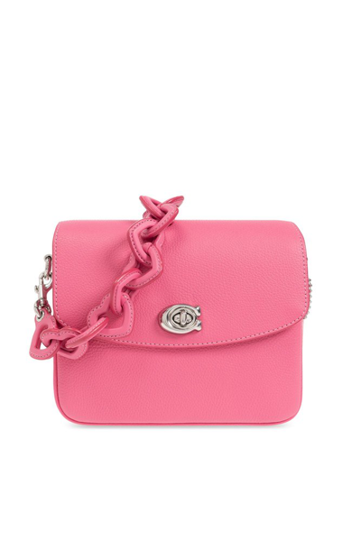 Coach Logo Plaque Chained Shoulder Bag In Pink