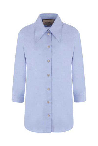 Gucci Logo Embroidered Oxford Shirt In Blue