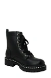 Chase & Chloe Mira Studded Lug Combat Boot In Black Pu