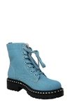 Chase & Chloe Mira Studded Lug Combat Boot In Denim