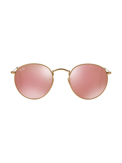 Ray Ban Rb3447 53mm Mirrored Round Sunglasses In Brown Pink