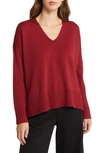 Eileen Fisher Boxy Merino Wool Sweater In Deep Claret