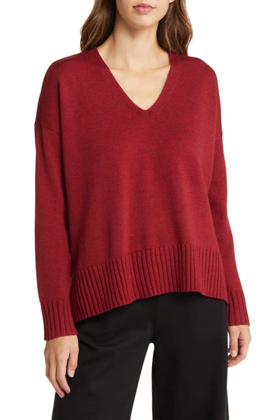 Eileen Fisher Boxy Merino Wool Sweater In Deep Claret