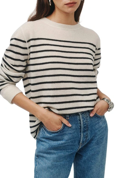 Reformation Cashmere Boyfriend Sweater In Gossamer/black Stripe