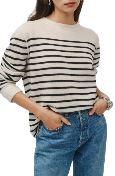 Reformation Cashmere Boyfriend Jumper In Gossamer Black Stripe