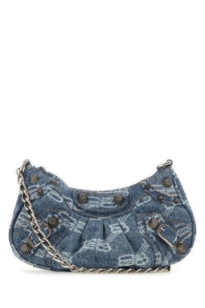 Balenciaga Le Cagole Mini Studded Printed Denim Shoulder Bag In Multicolor