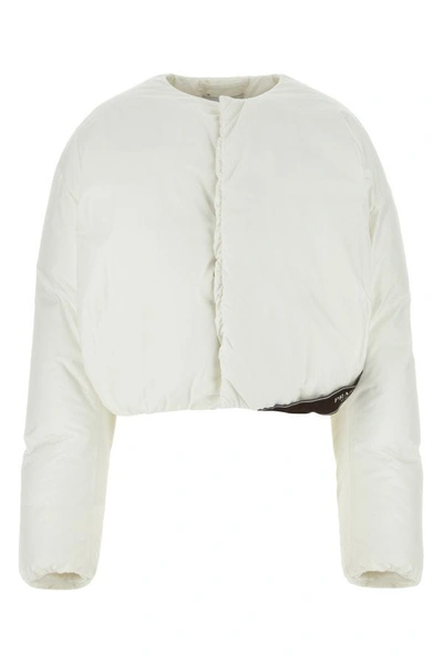 Prada Cropped Cotton Down Jacket In White