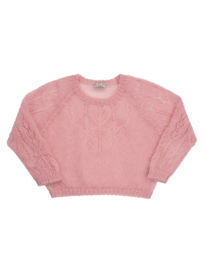 Il Gufo Open Knit Round Neck Sweater In Pink