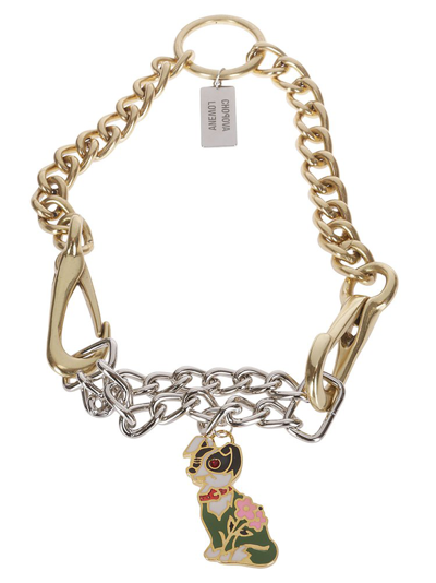 Chopova Lowena Dog Double Chain Necklace In Silvergold