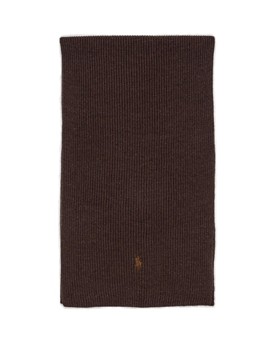 Polo Ralph Lauren Pony Logo Embroidered Knitted Scarf In Brown