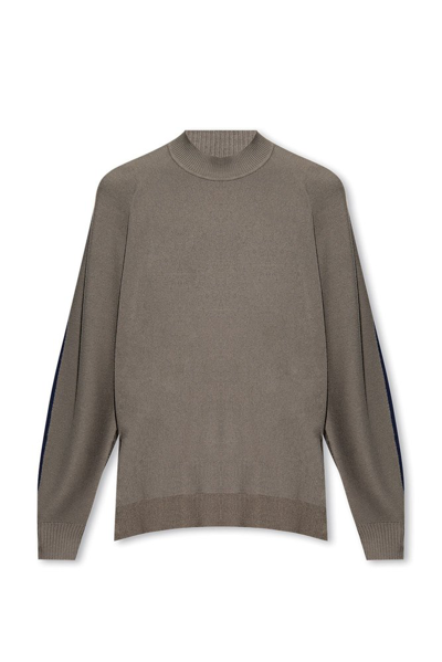 Issey Miyake Homme Plissé  Stripe Panelled Crewneck Jumper In Green