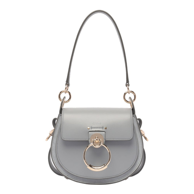 Chloé Tess Logo Embossed Ring Embellished Shoulder Bag In Blue