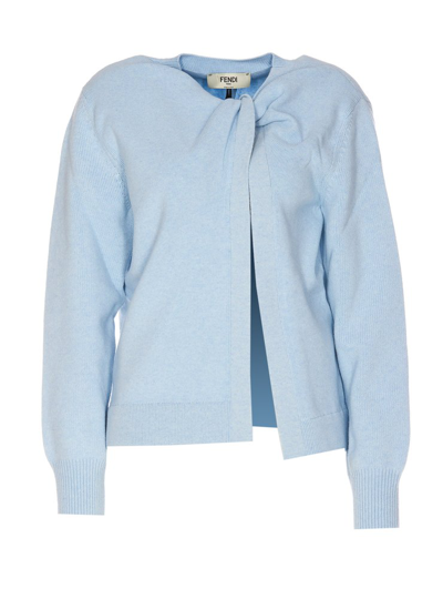 Fendi Twist Detailed Knit Cardigan In Blue