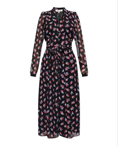 Diane Von Furstenberg Floral Printed Pleated Dress In Black