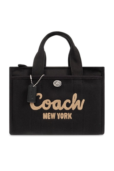 Coach Logo Embroidered Tote Bag In Black