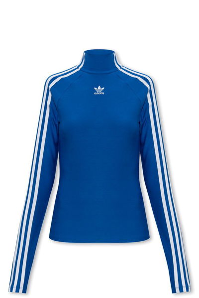 Adidas Originals Logo Embroidered High Neck Top In Blue