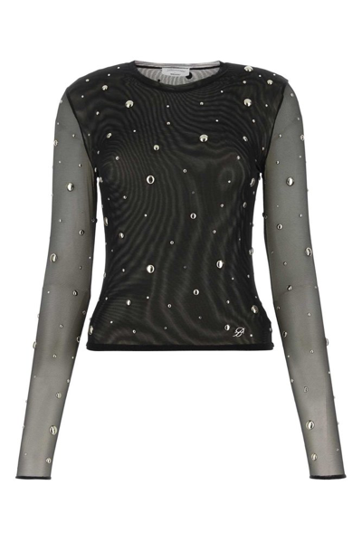 Blumarine Black Semi-sheer Top With All-over Studs In Tulle Woman
