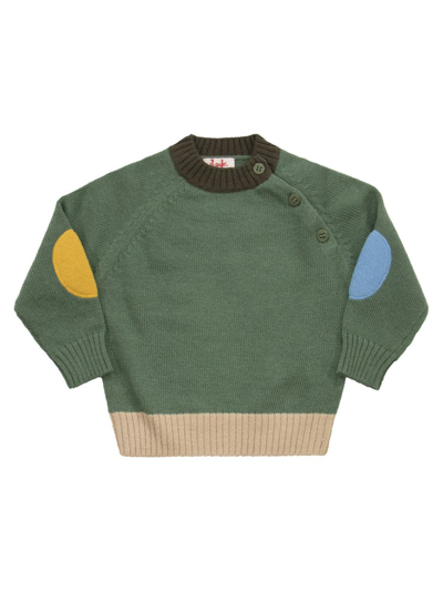 Il Gufo Babies'  Elbow Patch Crewneck Jumper In Green
