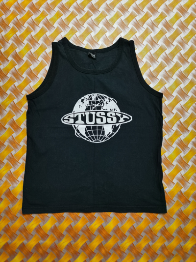 Pre-owned Stussy X Vintage Stussy Globe Logo Singlet In Black