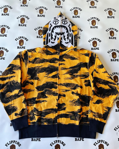Pre-owned Bape Tiger Camo Tiger Relaxed Fit Full Zip Hoodie In Orange Black