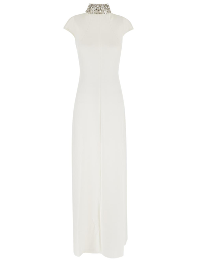 Max Mara 'perim' Maxi Dress In Cady With Necklace In White