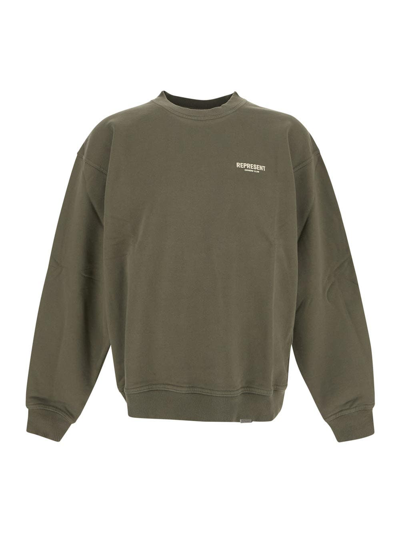 Represent Logo-print Cotton Sweatshirt In Olive