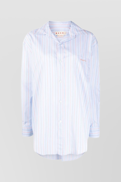 Marni Striped Cotton Poplin Oversized Shirt In Blue