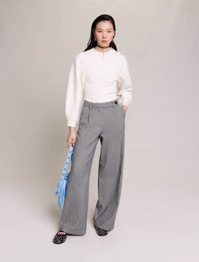 Maje Woman's Polyester, Wide-leg Suit Trousers For Fall/winter In Black