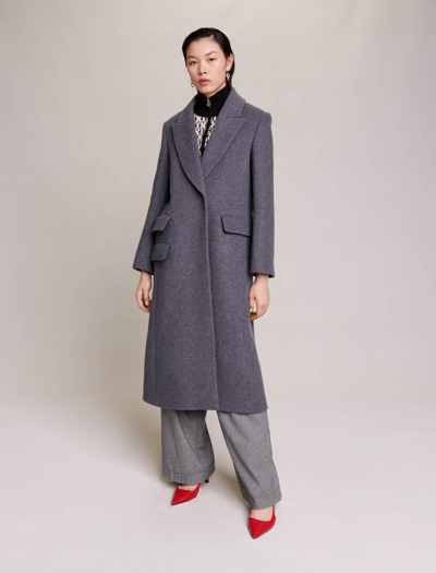 Maje Long Coat In Grey