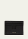 Tom Ford Men's T-line Open Side Leather Card Holder In Black
