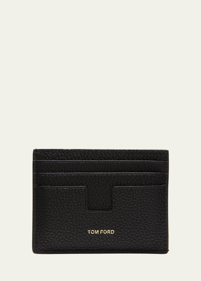 Tom Ford Men's T-line Open Side Leather Card Holder In 1n001 Black