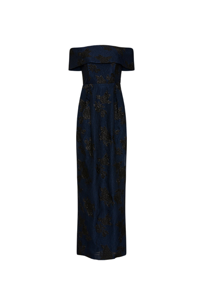 Rebecca Vallance Antoinette Off Shoulder Gown In Navy/black