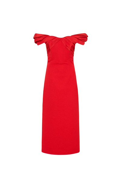Rebecca Vallance Chiara Strapless Crepe Midi Dress In Red