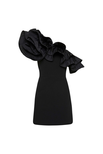Rebecca Vallance Eva One-shoulder Ruffled Minidress In Black
