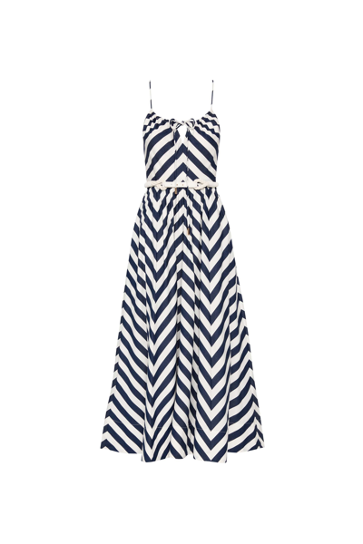 Rebecca Vallance Katerina Striped Cotton Poplin Midi Dress In Navy