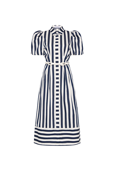 Rebecca Vallance Katerina Stripe-print Cotton Dress In Blue