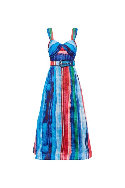 Rebecca Vallance Rimini Stripe-print Midi Dress In Blue