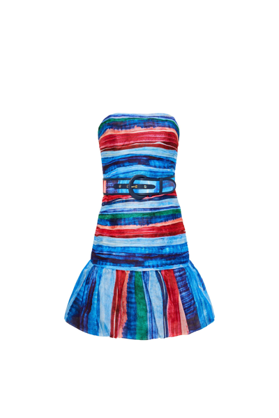 Rebecca Vallance Rimini Striped Strapless Minidress In Blue